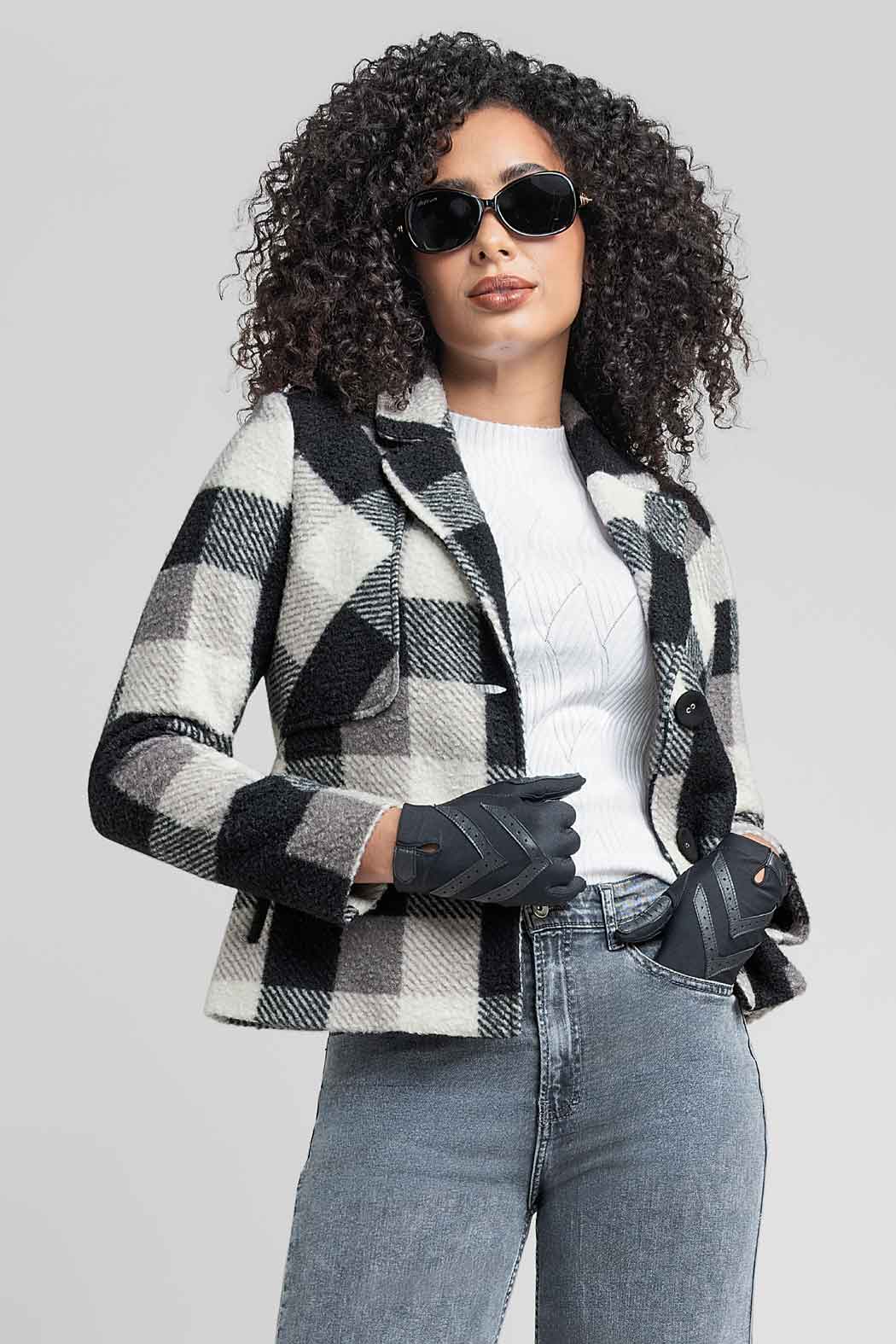Abrigo Con Estampado De Cuadros Y Solapa