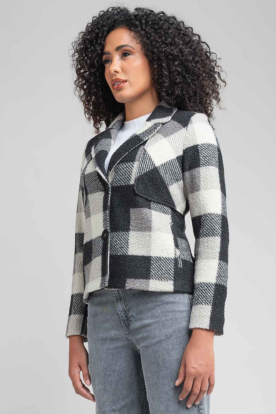 Abrigo Con Estampado De Cuadros Y Solapa
