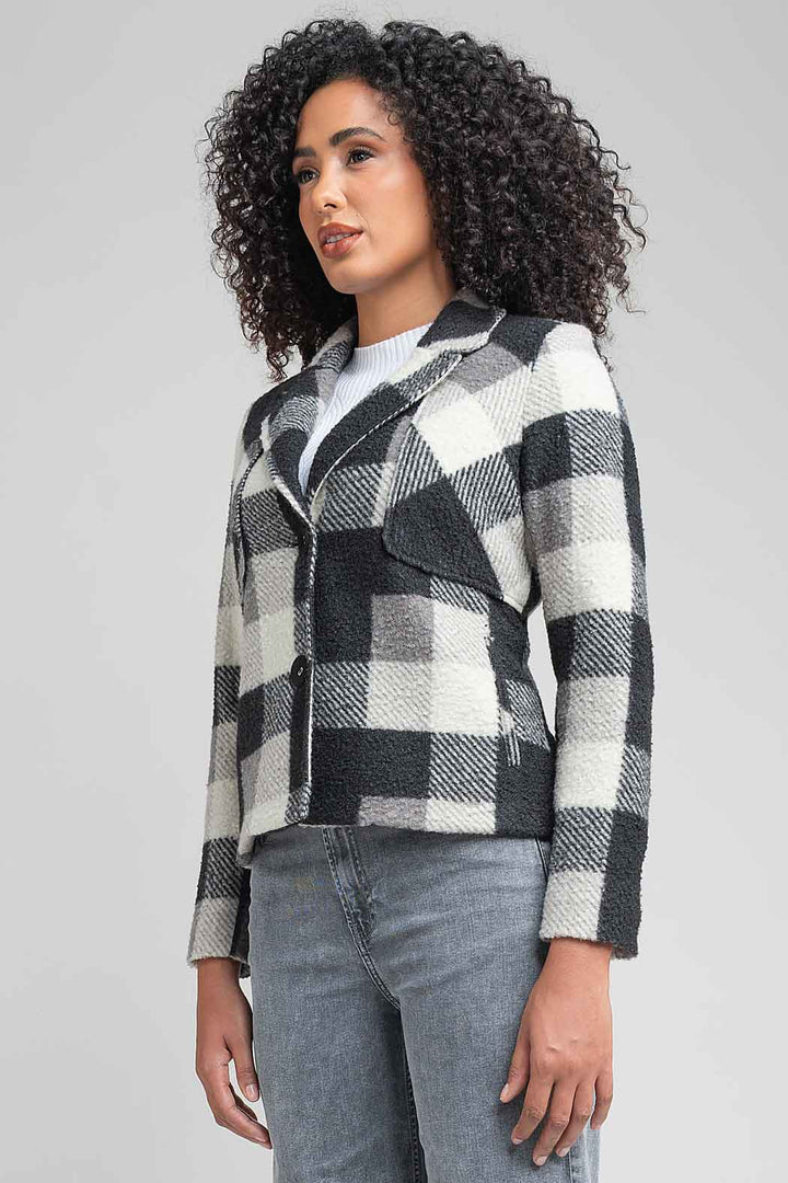 Abrigo Con Estampado De Cuadros Y Solapa