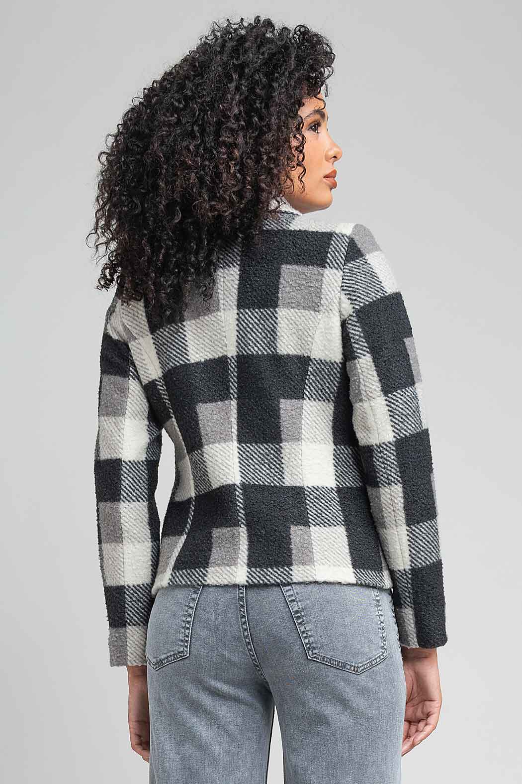 Abrigo Con Estampado De Cuadros Y Solapa