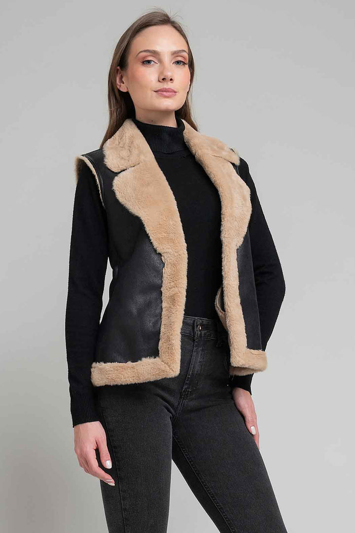 Chaleco Con Solapa Y Cuello De Peluche