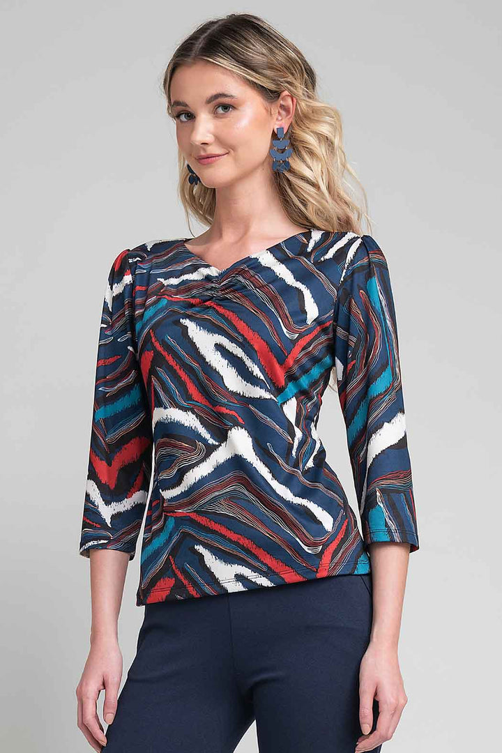 Blusa Estampada Con Drapeado En Escote