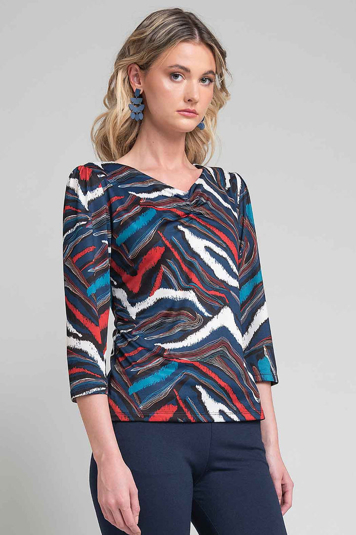 Blusa Estampada Con Drapeado En Escote