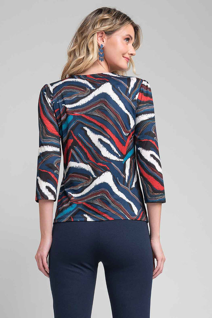 Blusa Estampada Con Drapeado En Escote