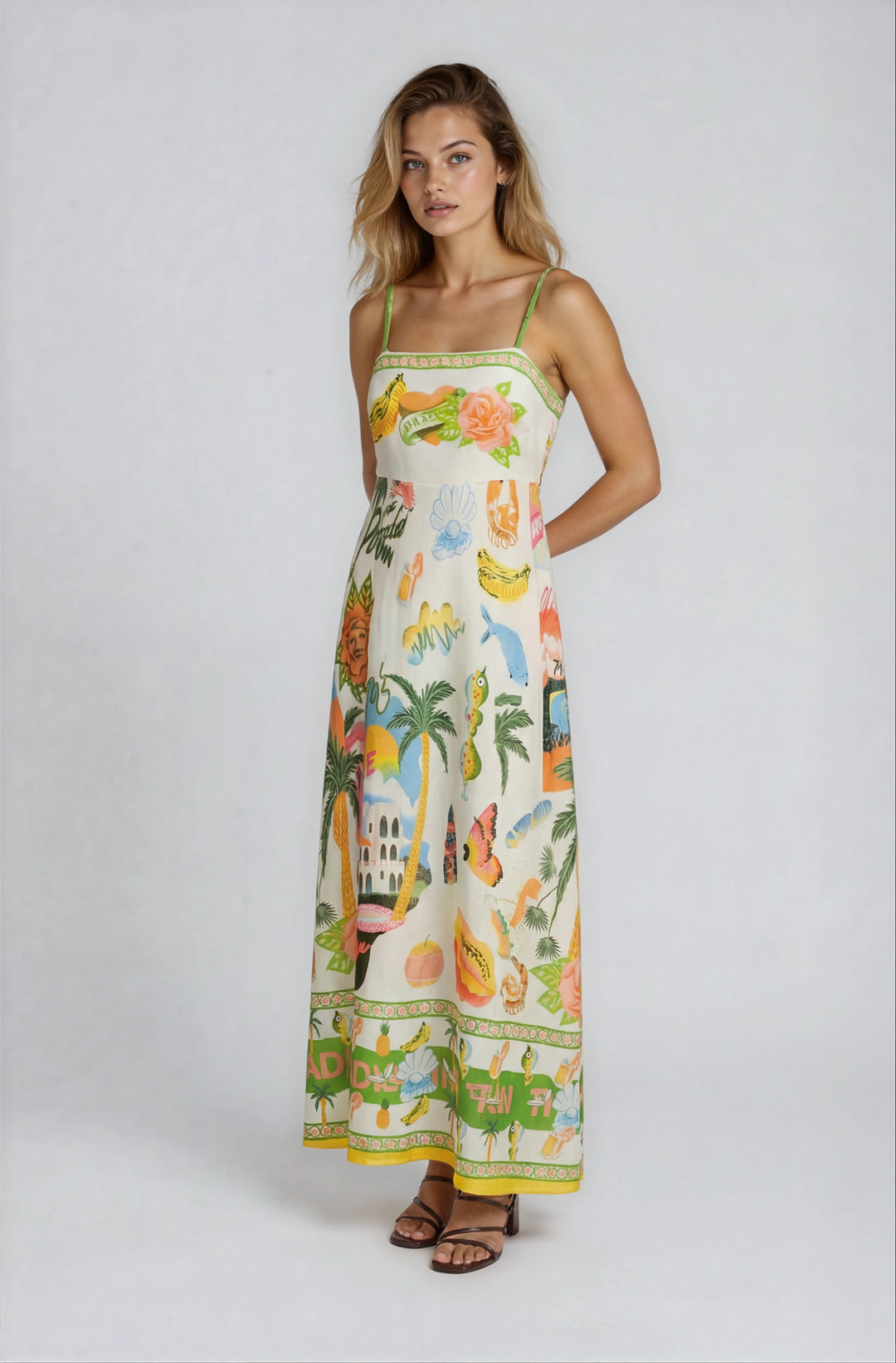 Vestido De Tirantes Con Estampado Tropical