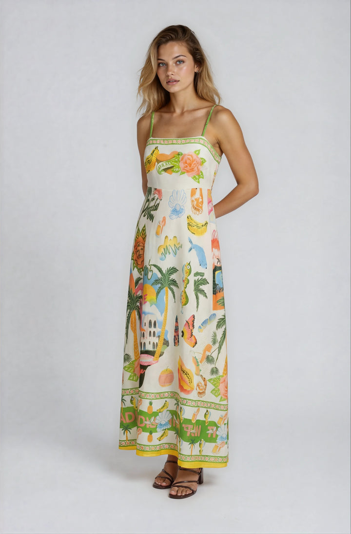 Vestido De Tirantes Con Estampado Tropical