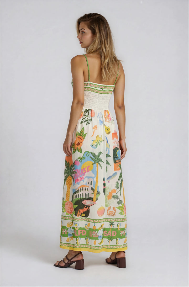 Vestido De Tirantes Con Estampado Tropical