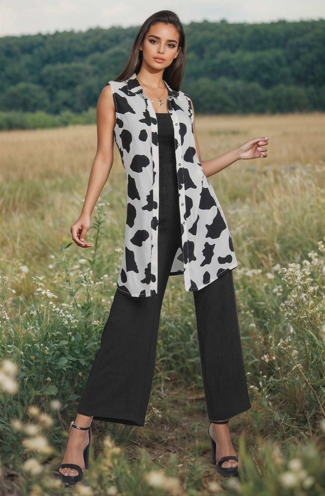 Conjunto De Pantalon Con Bluson Estampado Y Botones Al Frente