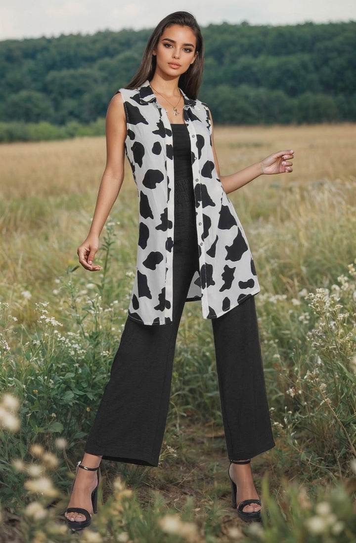 Conjunto De Pantalon Con Bluson Estampado Y Botones Al Frente