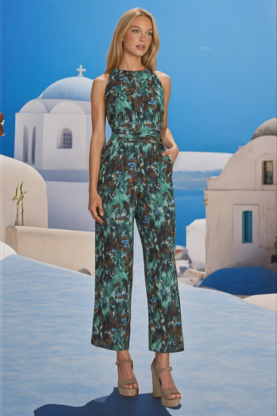 Jumpsuit Cuello Halter Con Detalle De Plisado En Cintura Y Corte Amplio