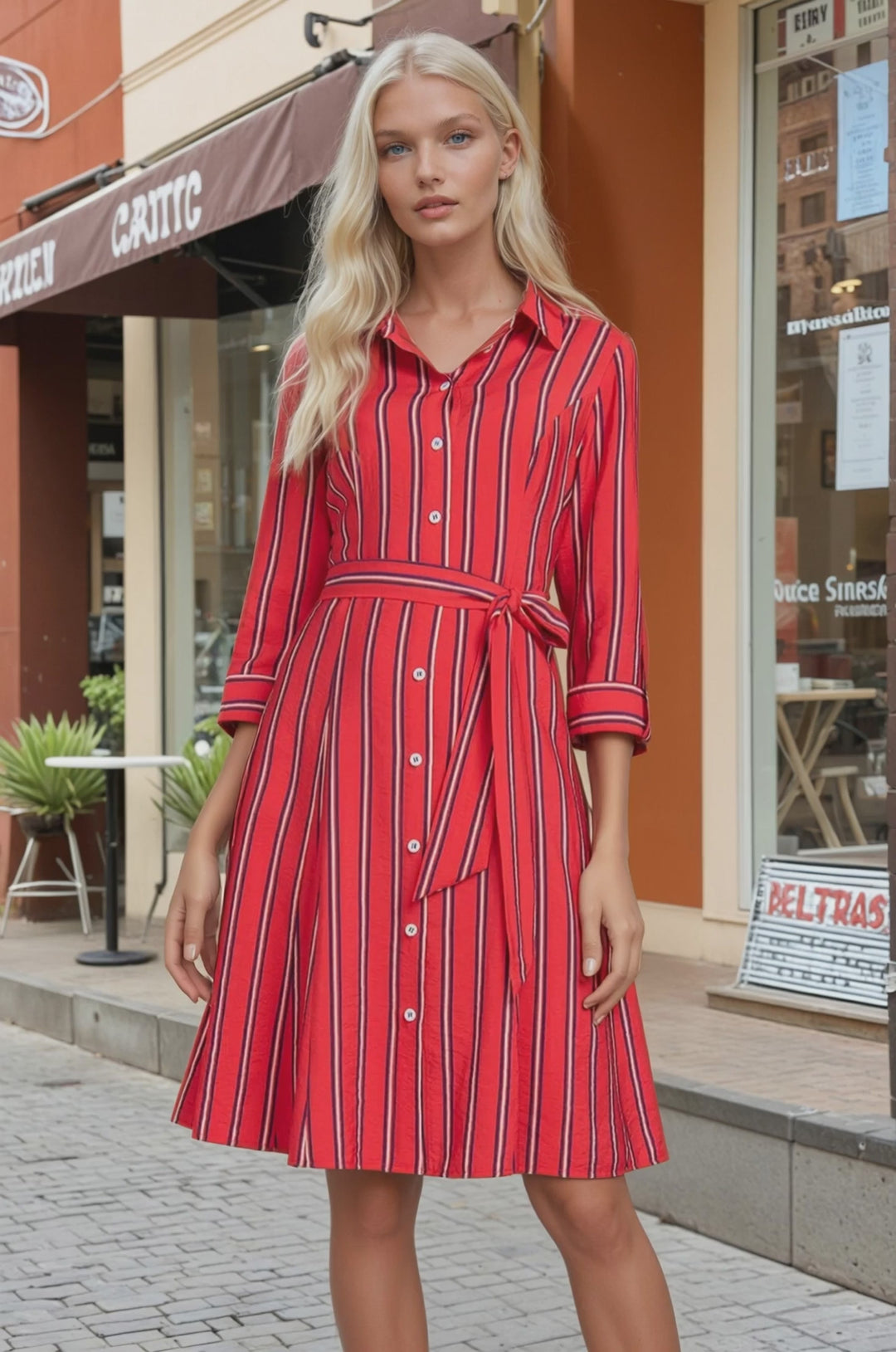 Vestido Camisero Con Estampado De Rayas